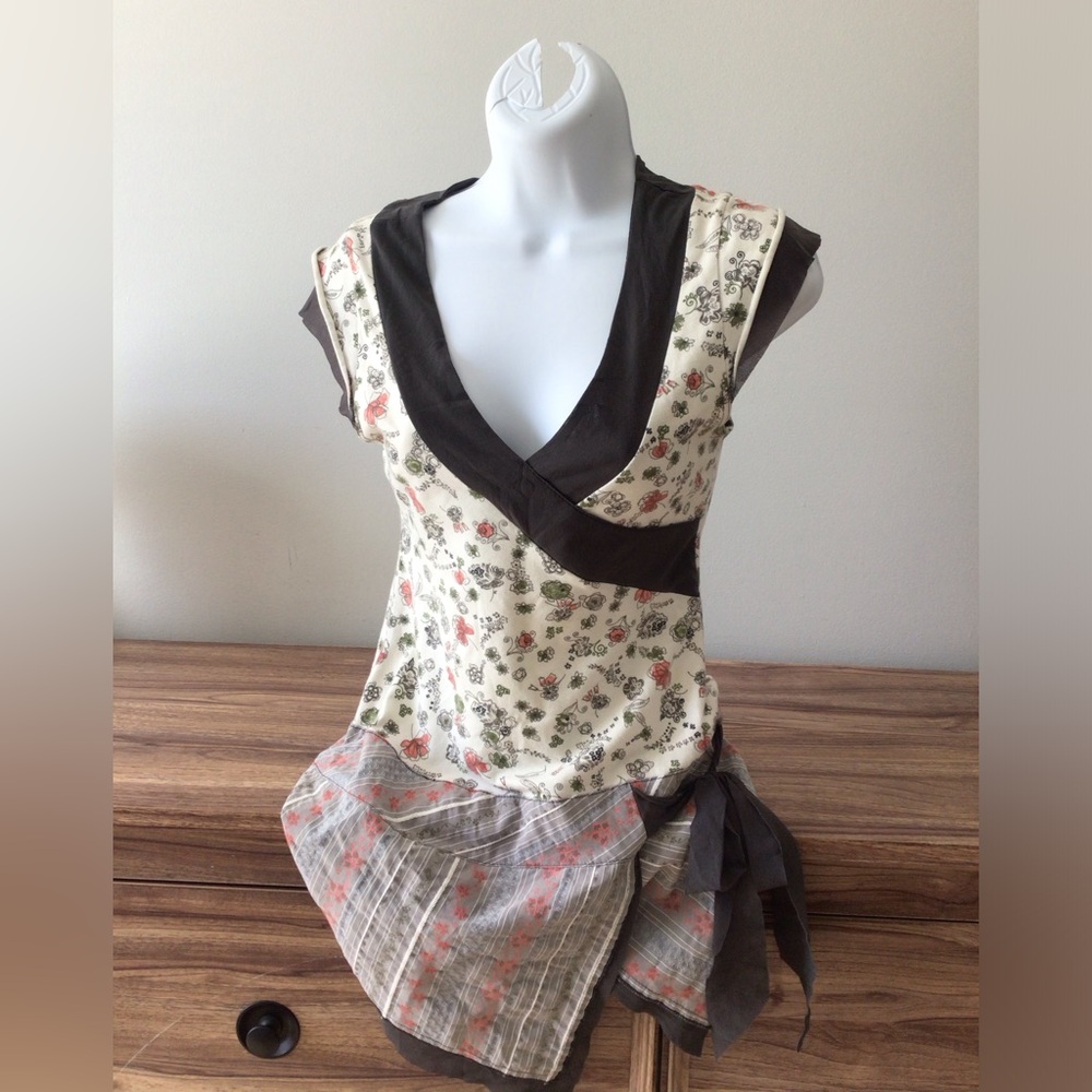 Y2K Promod Boho Floral Indie Cottage Mixed Pattern Mini Dress Size M